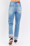 Judy Blue Full Size Distressed Straight Jeans with Patch Pockets Jeans Trendsi   