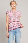 Cotton Bleu by Nu Lab Print Ruffle Sleeve Detail Blouse Blouse Trendsi Pink S 