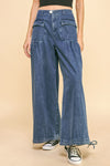 Davi & Dani Drawstring Hem Wide Leg Mid Rise Jeans - NeoKira Unlimited