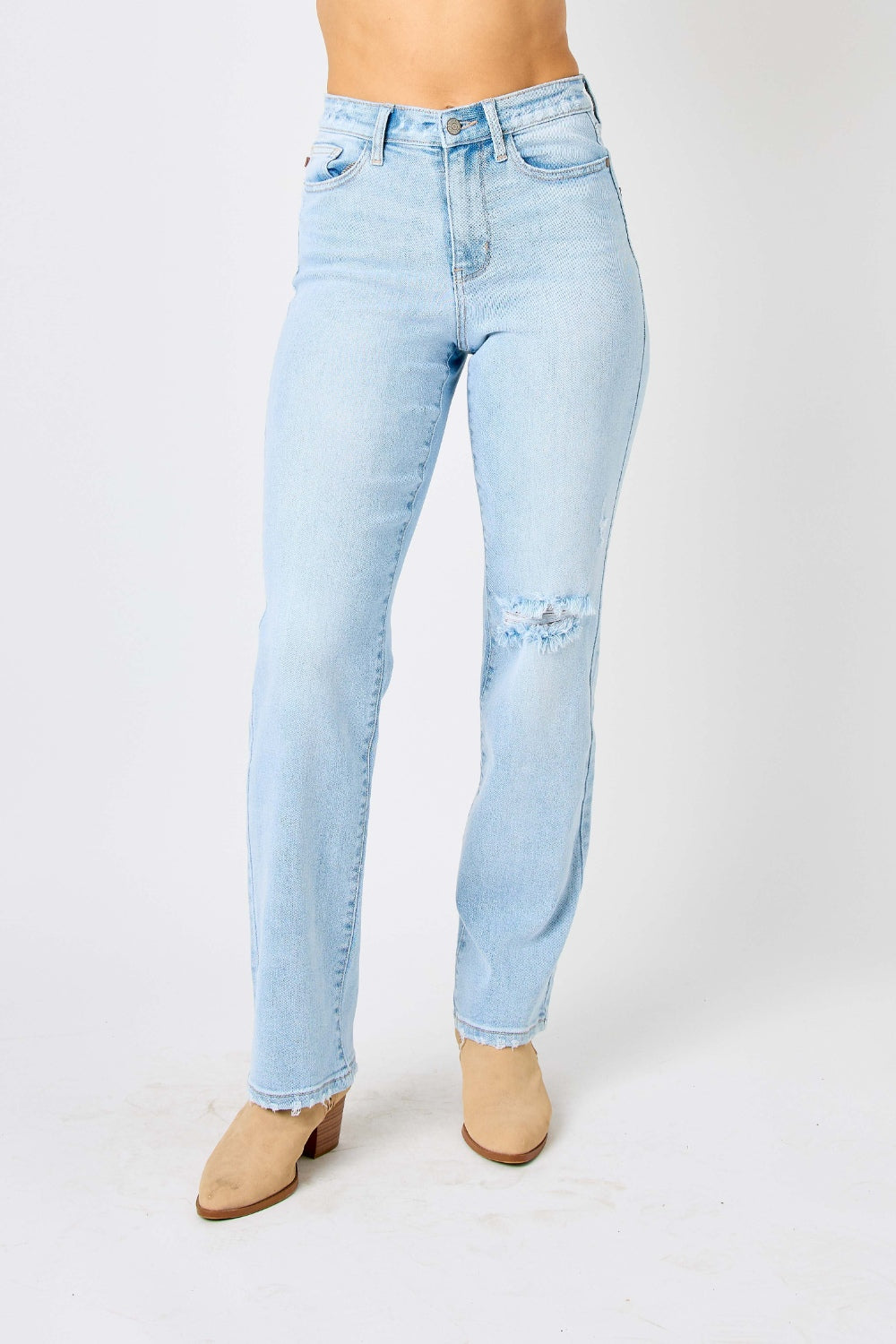 Judy Blue Full Size High Waist Distressed Straight Jeans Jeans Trendsi   