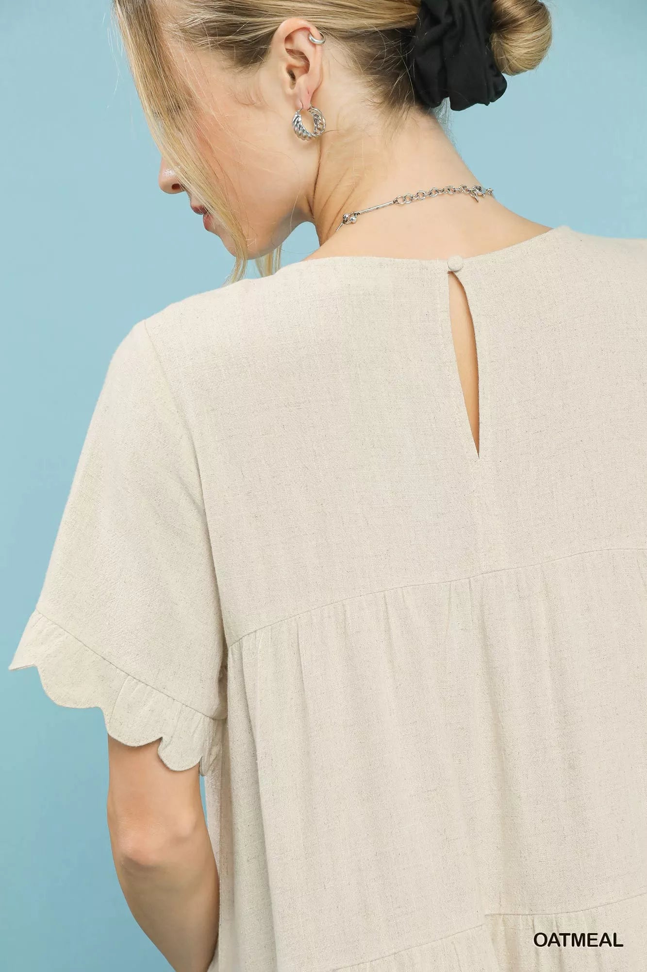 Umgee Linen Tiered Babydoll Dress with Ruffle Sleeves Boho Chic - NeoKira Unlimited