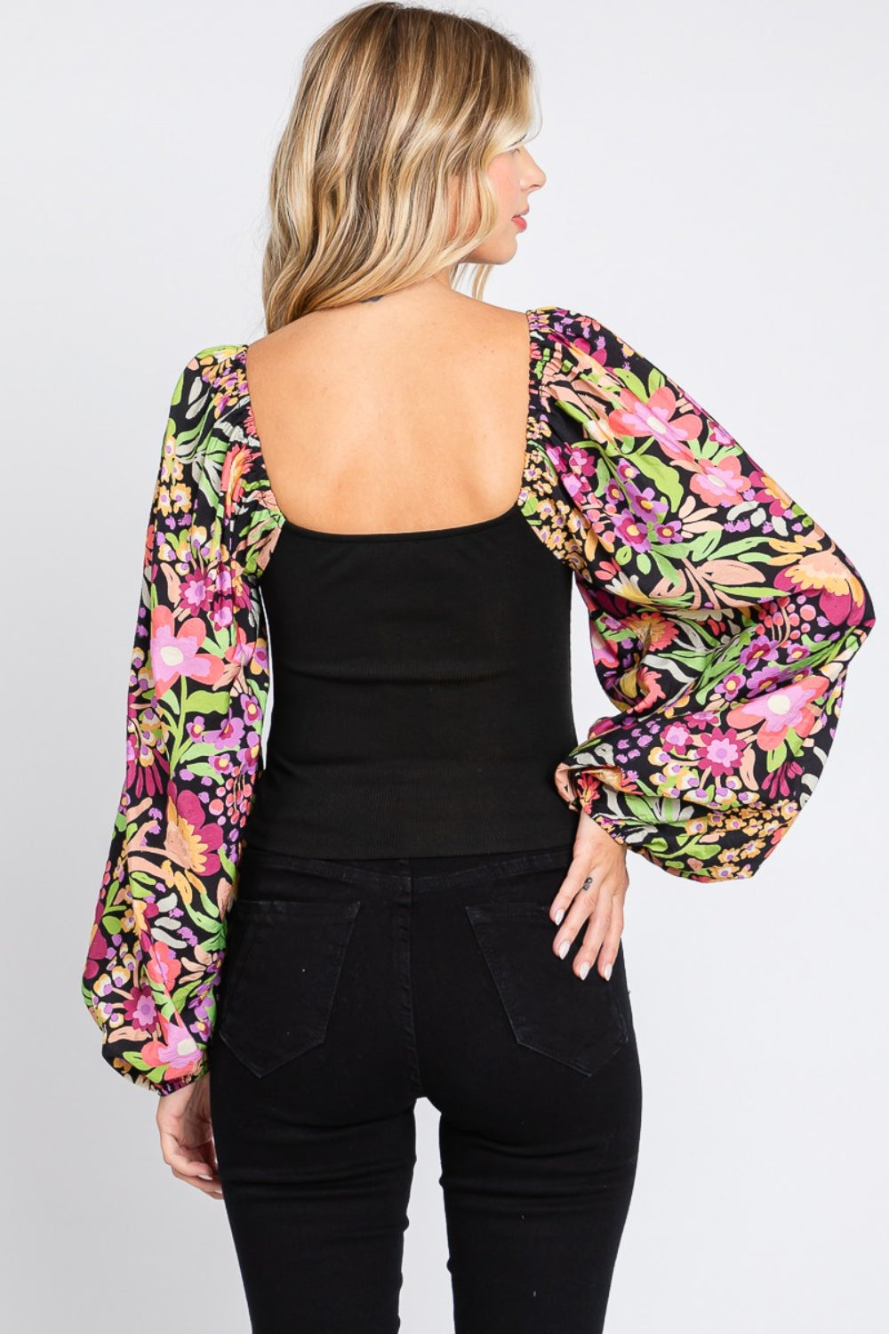 ODDI Full Size Floral Balloon Sleeve Blouse - NeoKira Unlimited