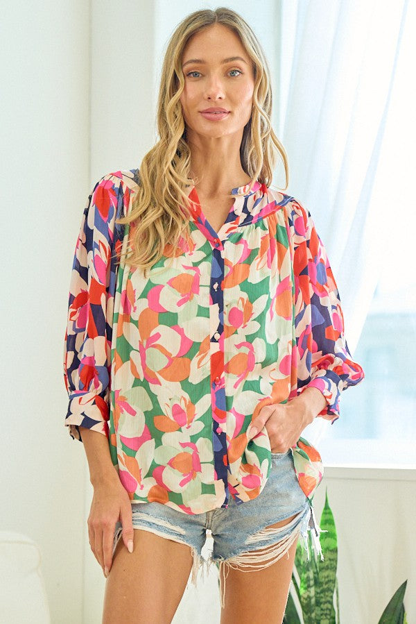 First Love Full Size Floral Button Down Satin Shirt - NeoKira Unlimited