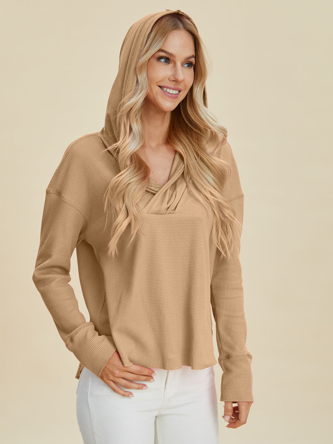 Double Take Full Size High-Low Dropped Shoulder Long Sleeve Hoodie - NeoKira Unlimited