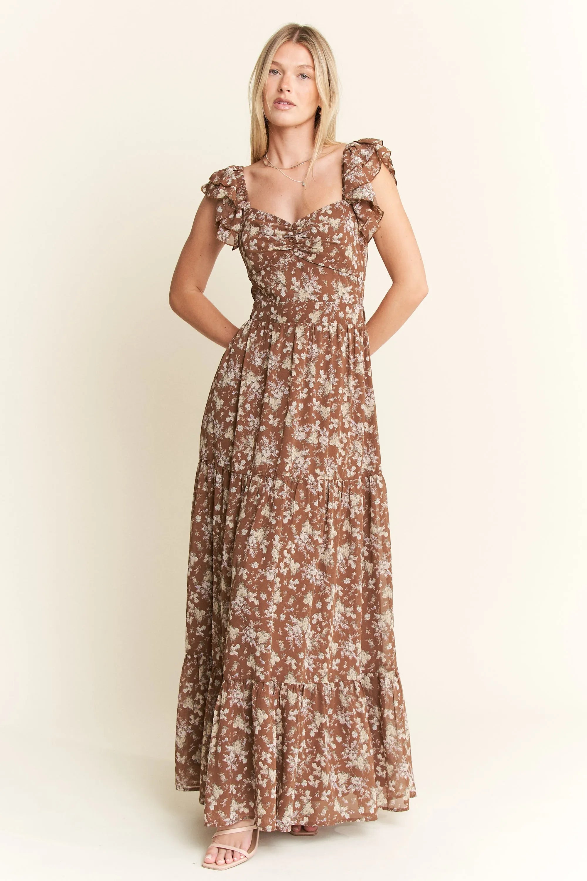 Jade By Jane Boho Chic Vintage Floral Maxi Dress – Romantic Tiered Ruffle Garden Gown - NeoKira Unlimited