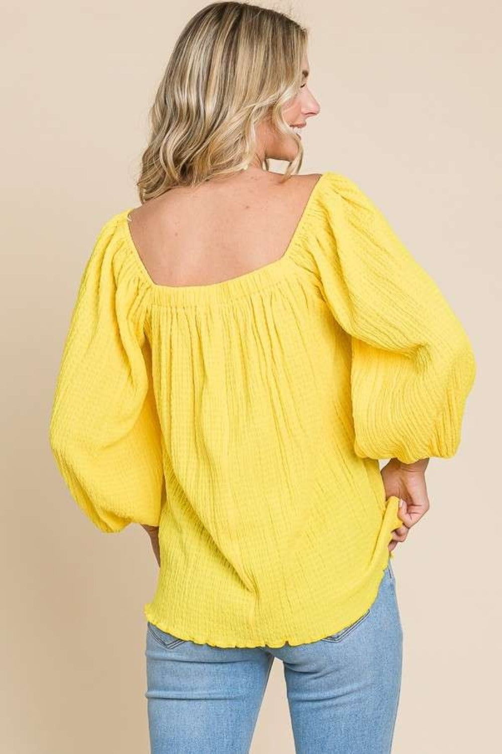 Culture Code Texture Square Neck Puff Sleeve Top - NeoKira Unlimited