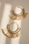 Bead & Raffia Fan Hoops Earrings Leto Collection Beige  