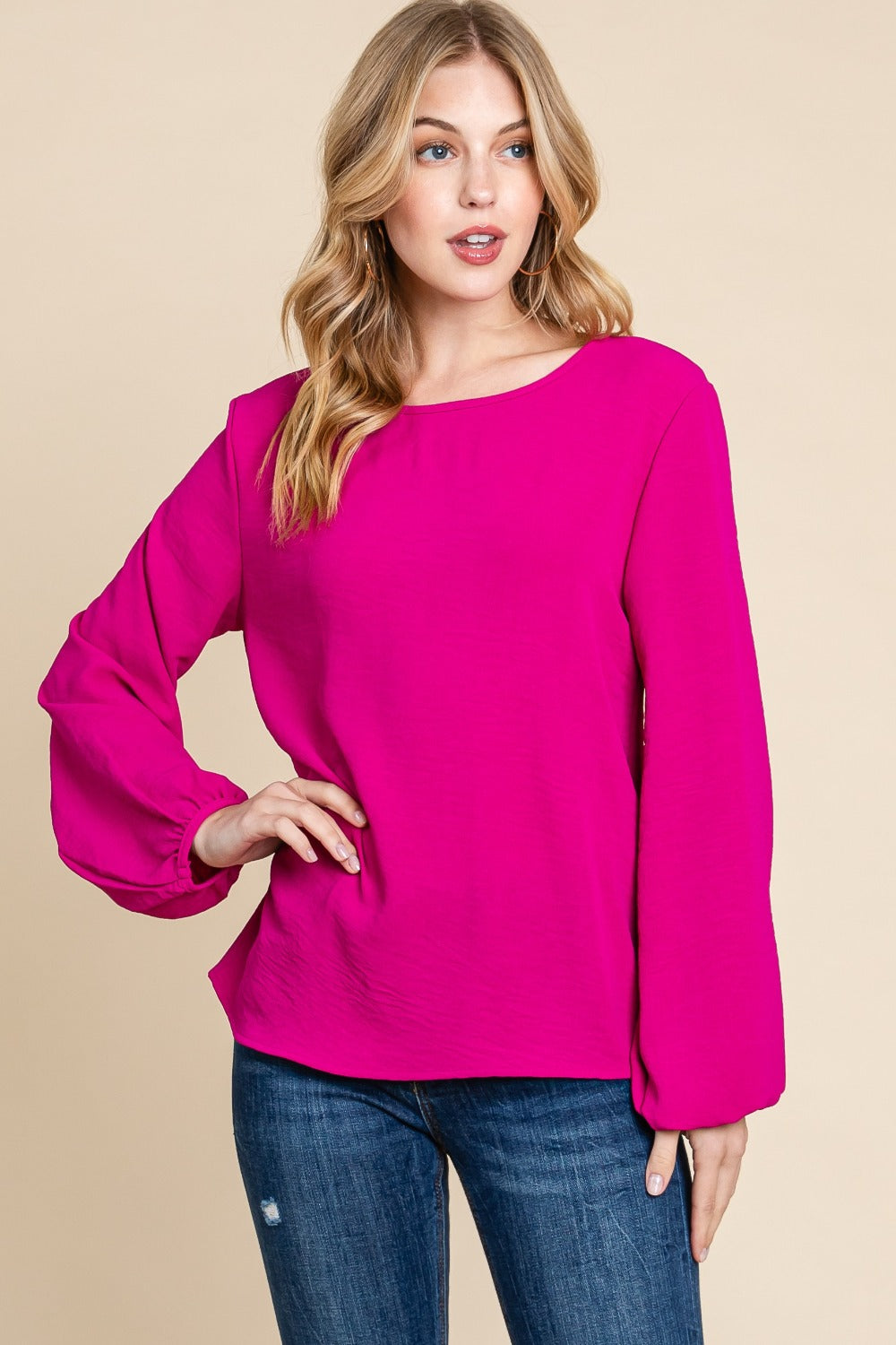 BOMBOM Textured Balloon Sleeve Top - NeoKira Unlimited
