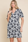 BOMBOM Floral Button Down Mini Dress Mini Dress Trendsi Black S 