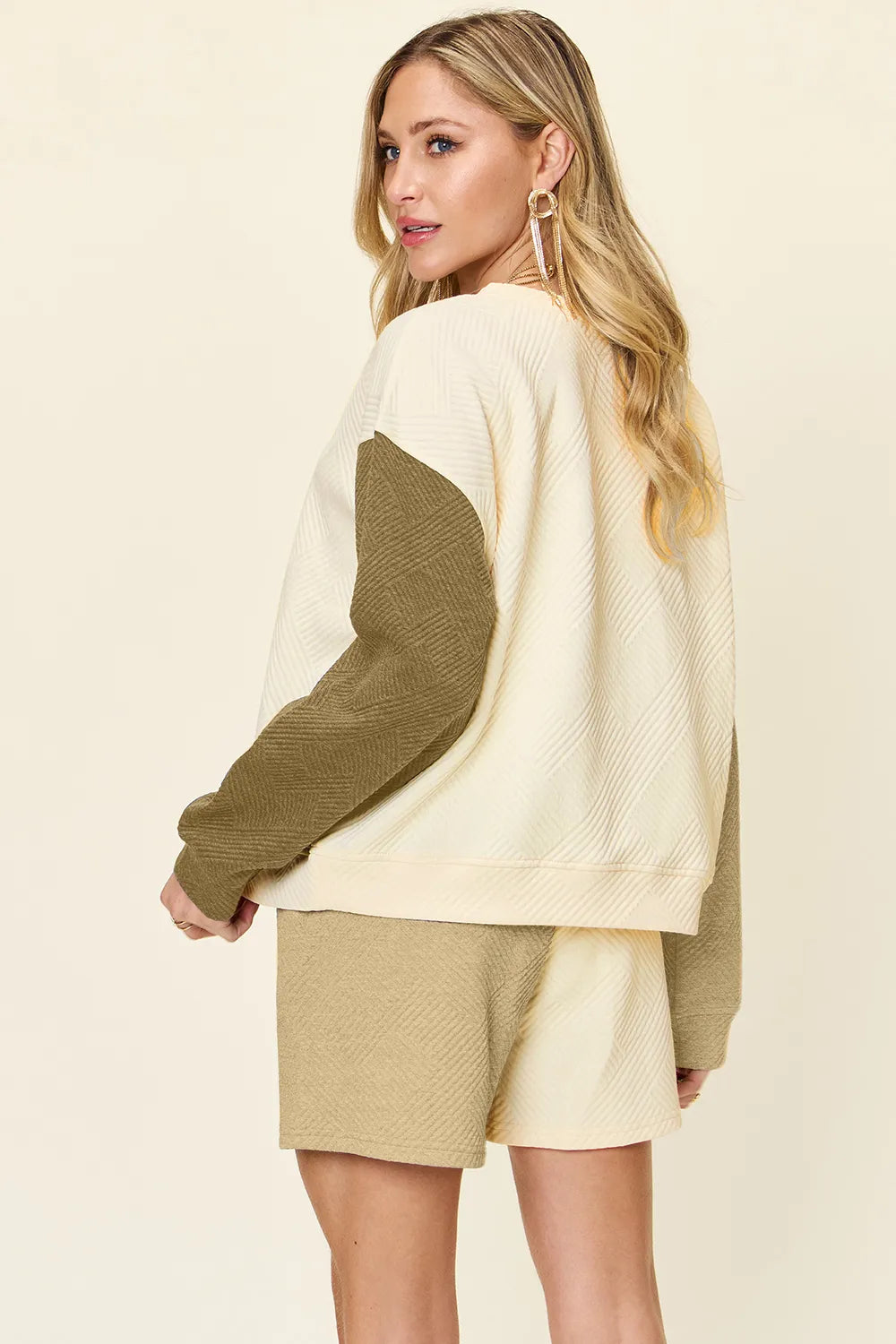 Double Take Full Size Contrast Drop Shoulder Top and Shorts Set - NeoKira Unlimited