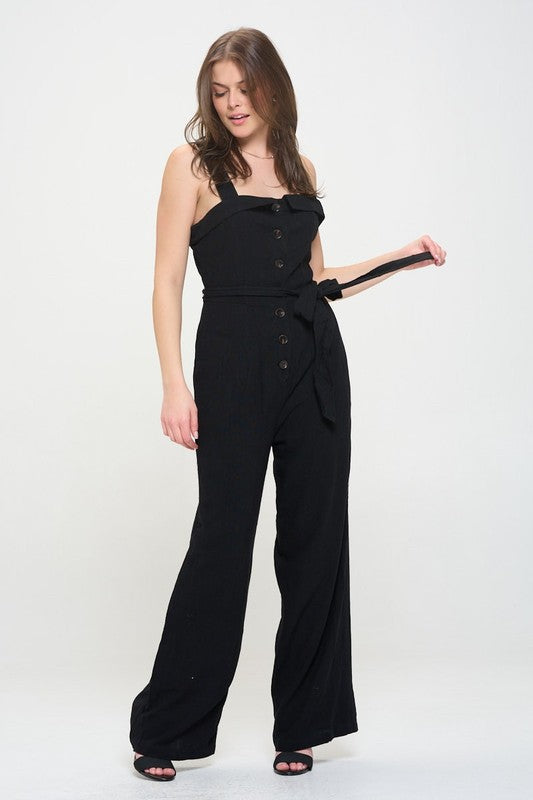 Jade By Jane Boho Luxe Square Neck Belted Jumpsuit | Linen Blend - NeoKira Unlimited