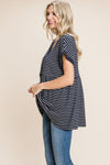 Cotton Bleu by Nu Label Striped Button Front Baby Doll Top Top Trendsi   