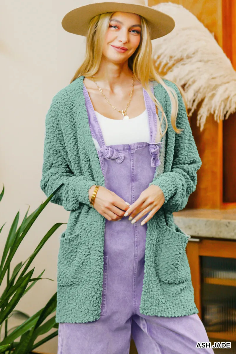 Zenana Popcorn Textured Long Sleeve Cardigan with Pockets Cozy Chic - NeoKira Unlimited