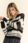 Davi & Dani Contrast Striped Crochet Drop Shoulder Knit Cover Up - NeoKira Unlimited