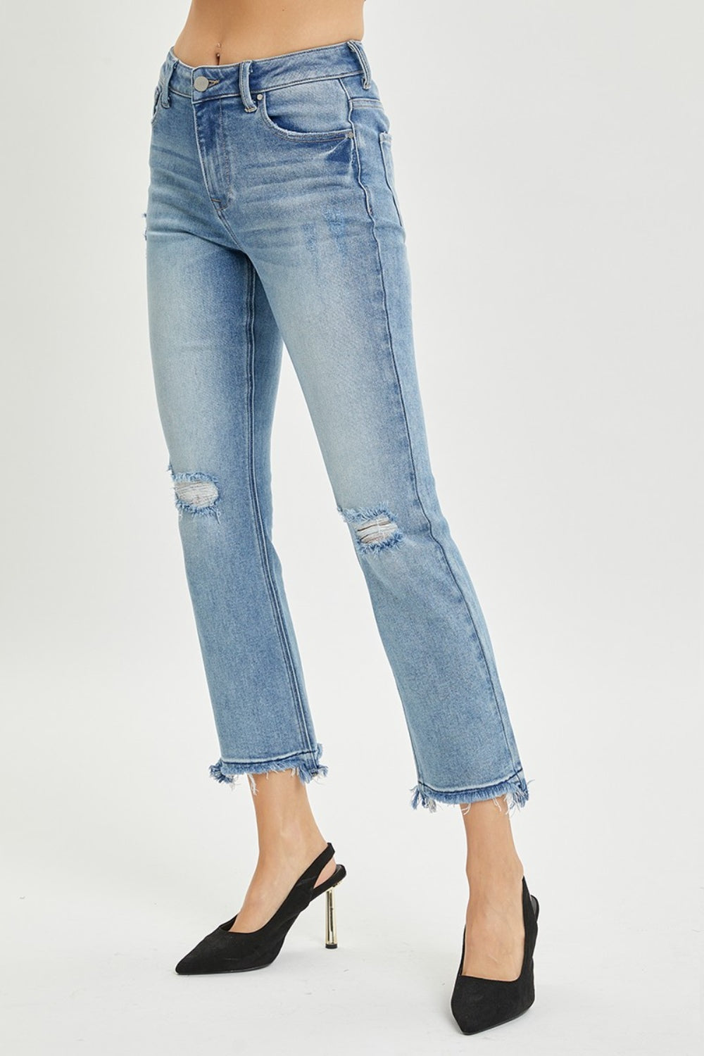 RISEN Full Size High Rise Distressed Cropped Straight Jeans Jeans Trendsi   