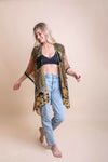 Bohemian Burnout Velvet Kimono Ponchos Leto Collection Black/Mustard  