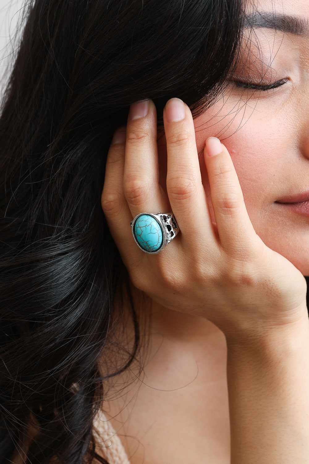 Bohemian Oval Cut Turquoise Ring Adjustable Ring Leto Collection   