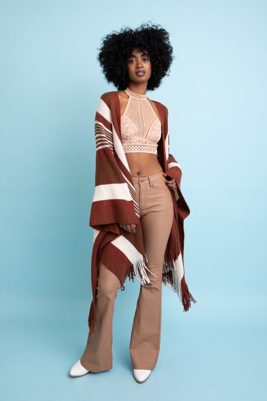 Boho Chic Frayed Edge Ruana - NeoKira Unlimited