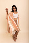 Boho Chic Frayed Edge Ruana Ponchos Leto Collection One Size Beige 