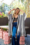 Boho Chic Frayed Edge Ruana Ponchos Leto Collection One Size Gray 