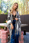 Boho Striped Frayed Edge Ruana Ponchos Leto Collection   