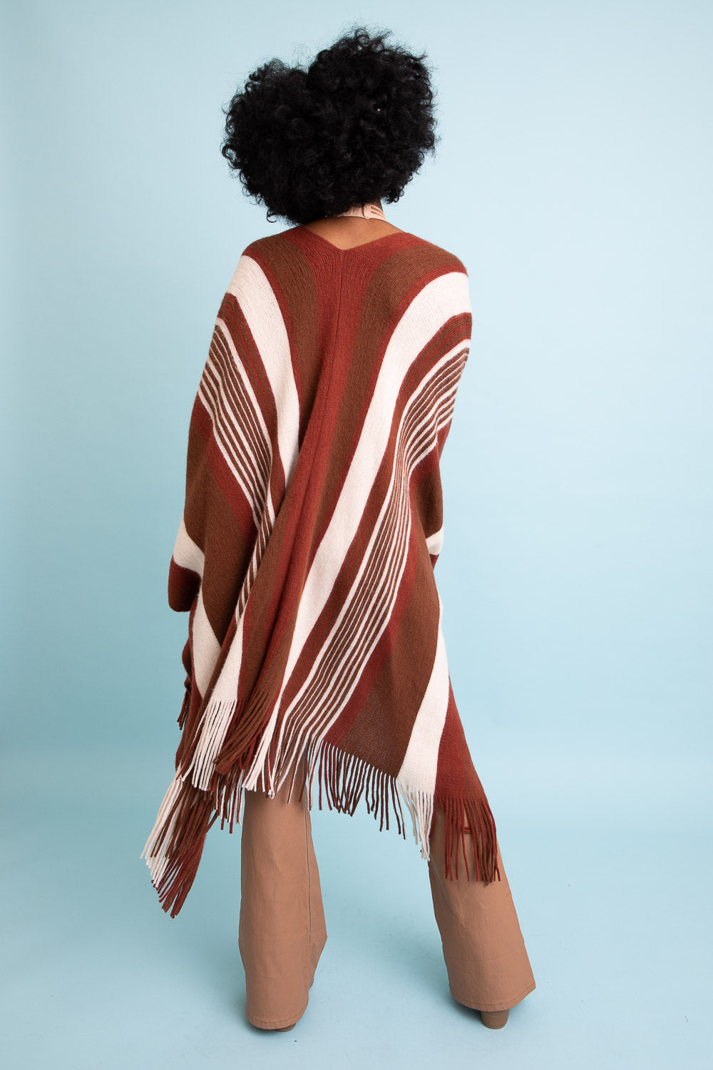 Boho Striped Frayed Edge Ruana - NeoKira Unlimited
