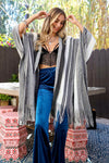 Boho Striped Frayed Edge Ruana Ponchos Leto Collection One Size Gray 