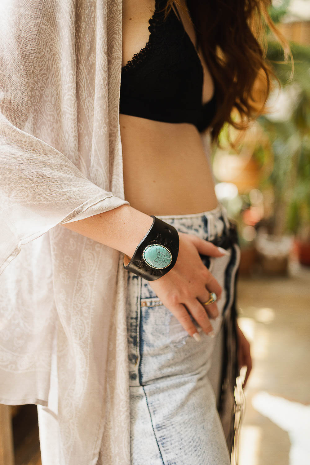 Boho Turquoise Stone Leather Cuff - NeoKira Unlimited