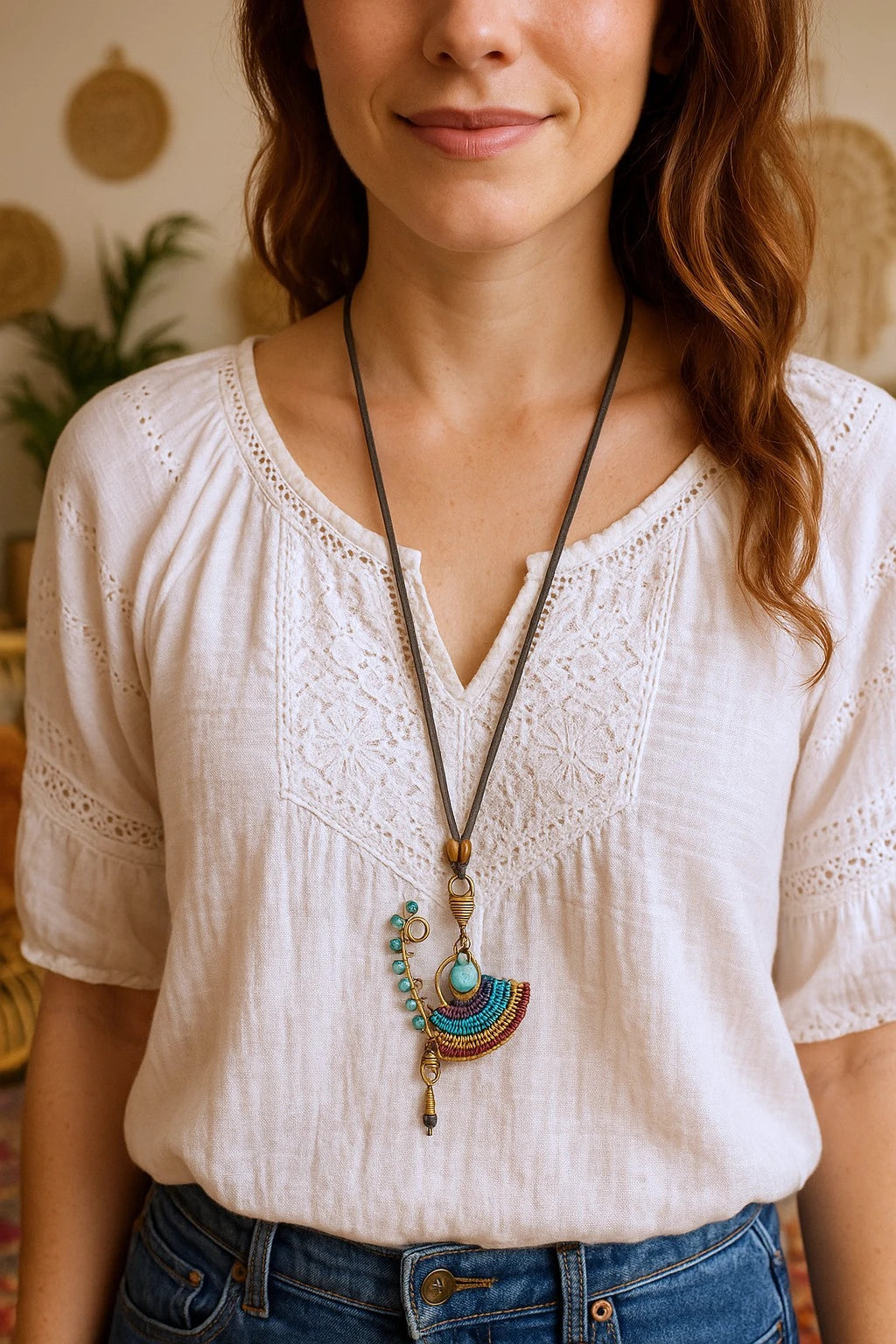 Boho-Chic Handmade Woven Wired Pendant Long Adjustable Necklace - NeoKira Unlimited