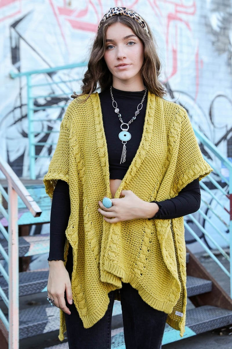 Braided Garter Kurt Ruana Ponchos Leto Collection Mustard  