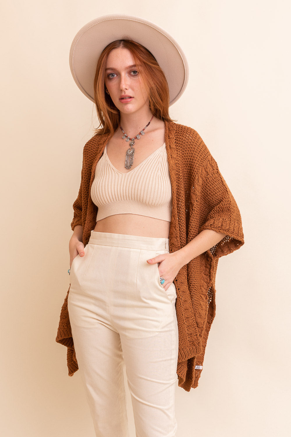 Braided Kurt Ruana Ponchos Leto Collection One Size Camel 