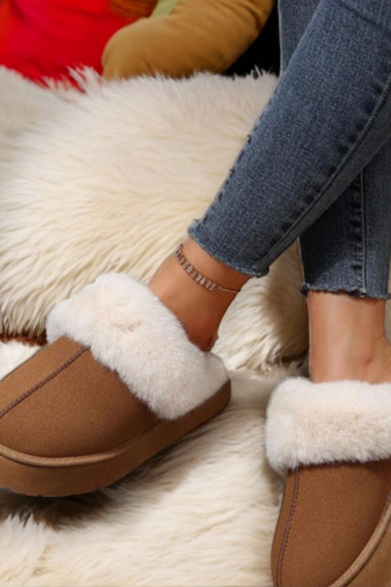 Weeboo Thick Bottom Fur Trim Snow Slippers - NeoKira Unlimited