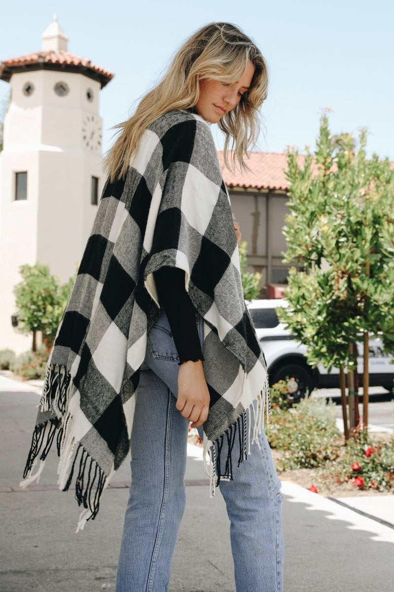 Buffalo Check Tassel Ruana - NeoKira Unlimited