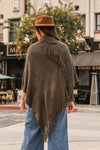 Button Neck Fringe Poncho Ponchos Leto Collection   