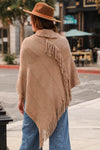 Button Neck Fringe Poncho Ponchos Leto Collection   