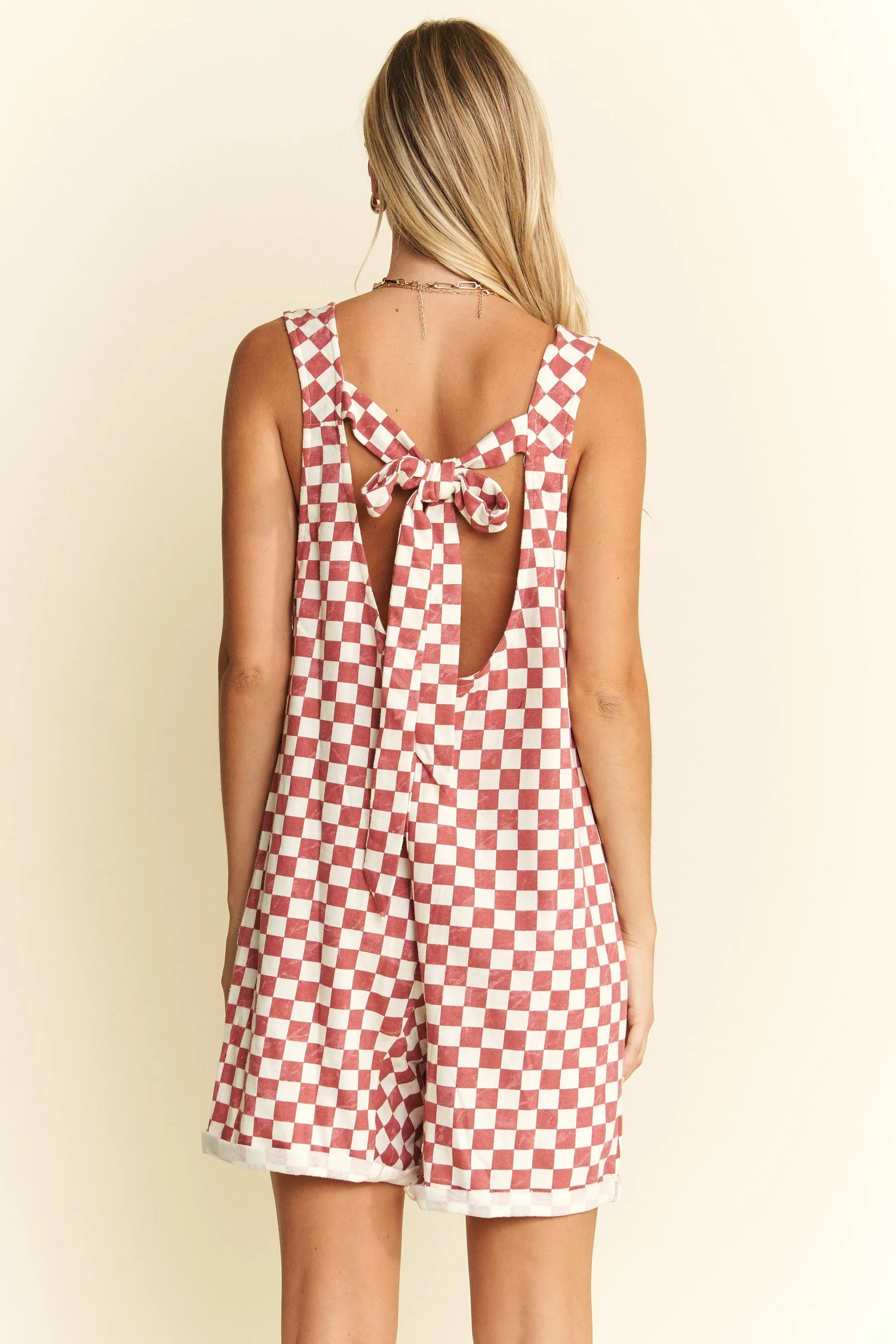 Jade By Jane Red White Checkerboard Print Sleeveless Romper – Plus Size - NeoKira Unlimited