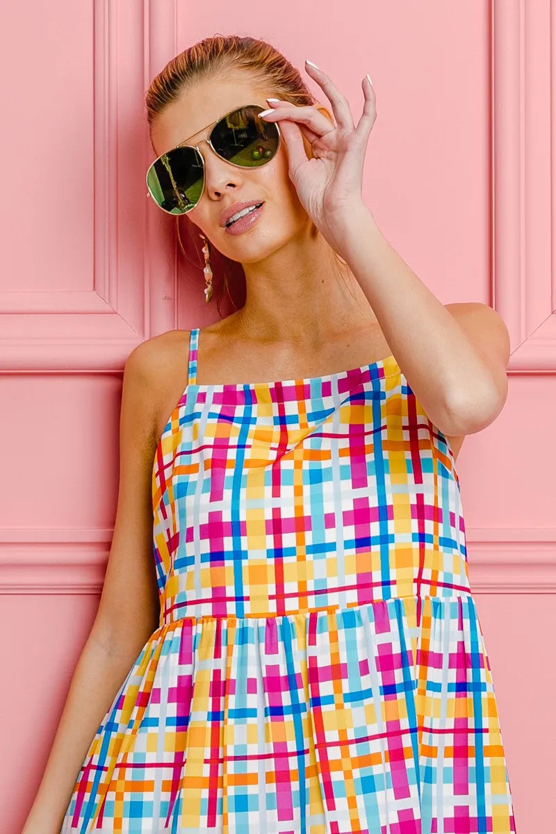 BiBi Multi Colors Plaid Sleeveless Sun Dress - NeoKira Unlimited