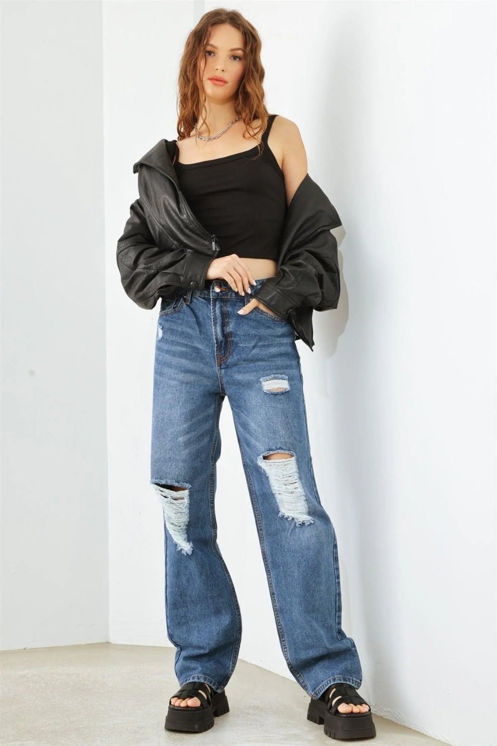 HAMMER COLLECTION Distressed High Waist Jeans Jeans Trendsi   