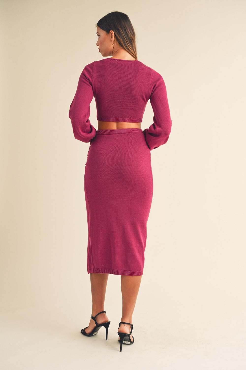 MABLE Front Twisted Knit Top and Midi Skirt Set - NeoKira Unlimited