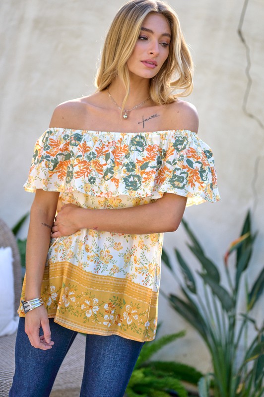 Davi & Dani Printed Off Shoulder Loose Fit Casual Smocked Top - NeoKira Unlimited