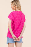 BOMBOM Textured Floral Pattern Short Sleeve T-Shirt T-Shirt Trendsi   