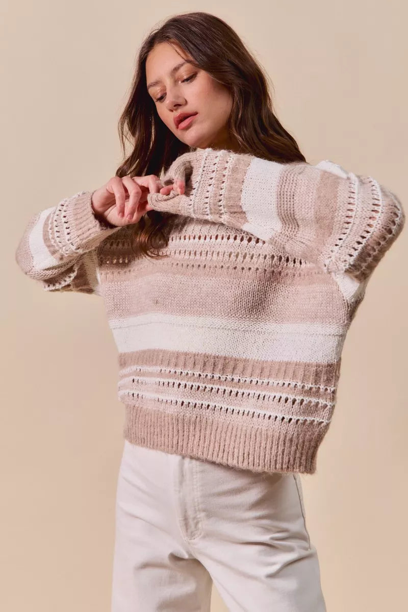 SO ME Variegated Stripe Textured Sweater Boho Cozy Style - NeoKira Unlimited