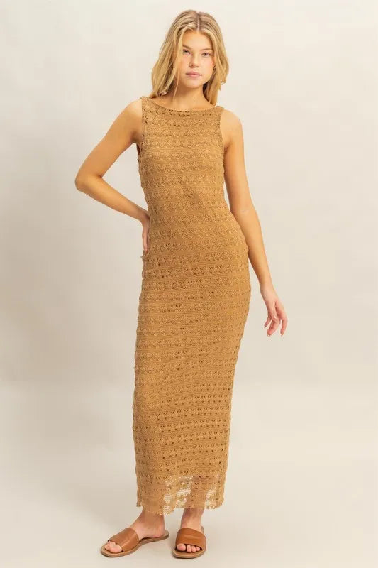 HYFVE Sleeveless Crochet Open Back Maxi Dress - NeoKira Unlimited