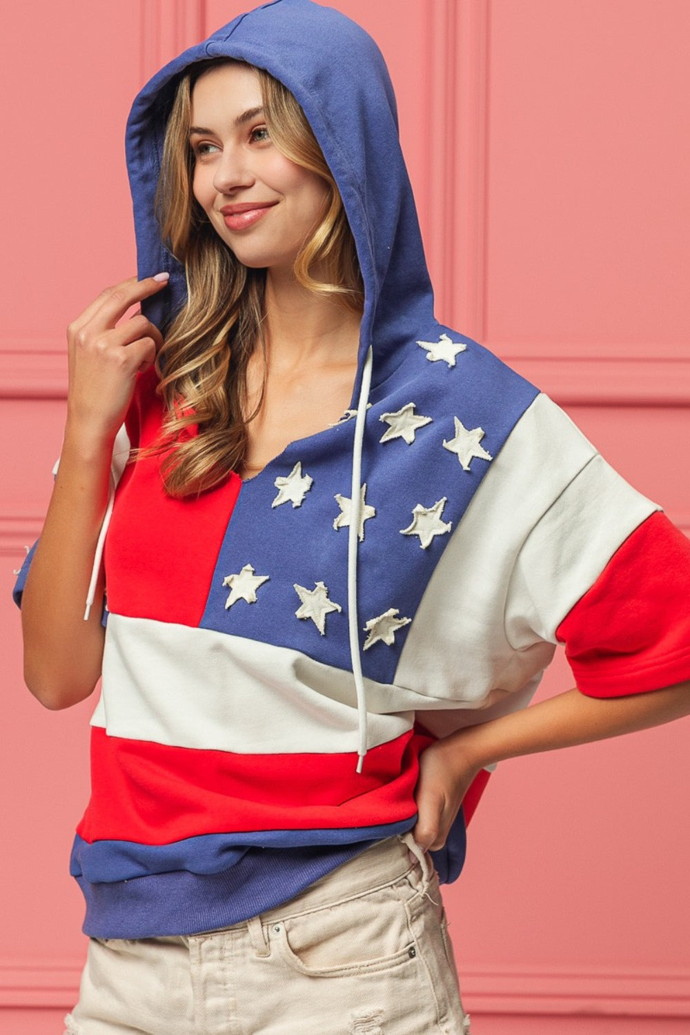 BiBi American Flag Theme Hoodie Hoodie Trendsi Navy/Red S 