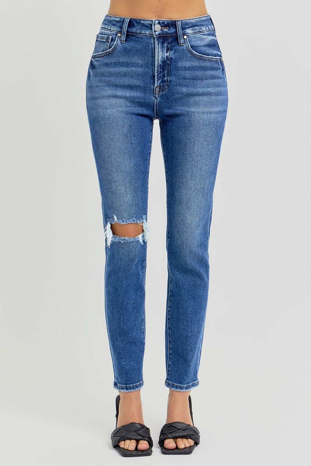 RISEN Full Size High Rise Ankle Skinny Knee Distressed Jeans - NeoKira Unlimited