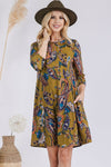 Celeste Full Size Paisley Print Round Neck Dress with Pockets Short Dress Trendsi   