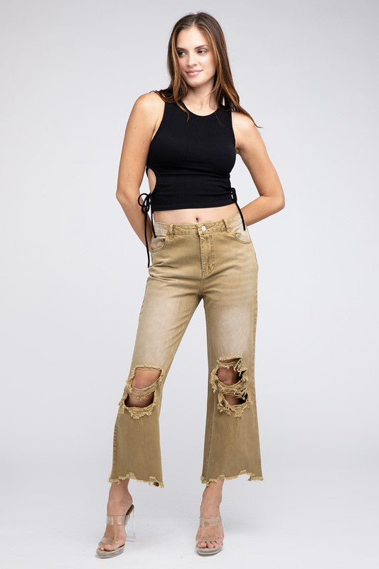 BiBi Distressed Vintage Washed Wide Leg Pants Jeans BiBi   