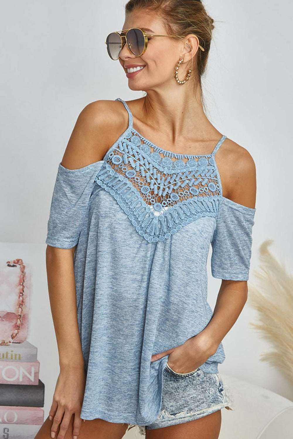 BiBi Front Crochet Lace Adjustable Strap Top - NeoKira Unlimited
