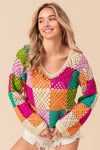 BiBi Multi Color Checkered Long Sleeve Knit Top Top Trendsi   