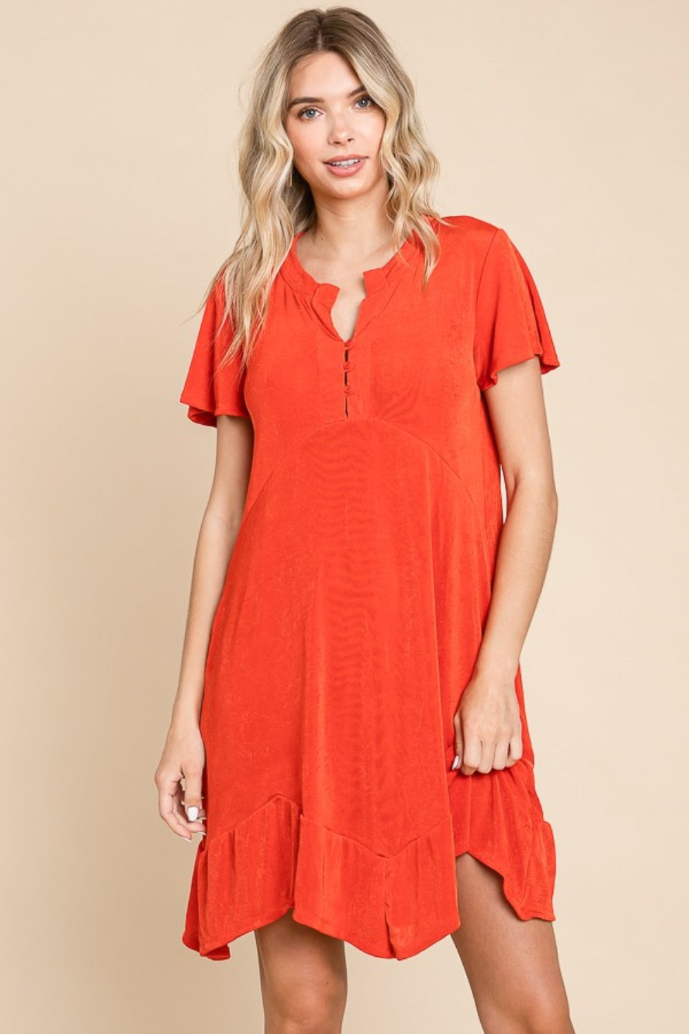 Culture Code Full Size Short Sleeve Ruffled Asymmetric Hem Dress - NeoKira Unlimited